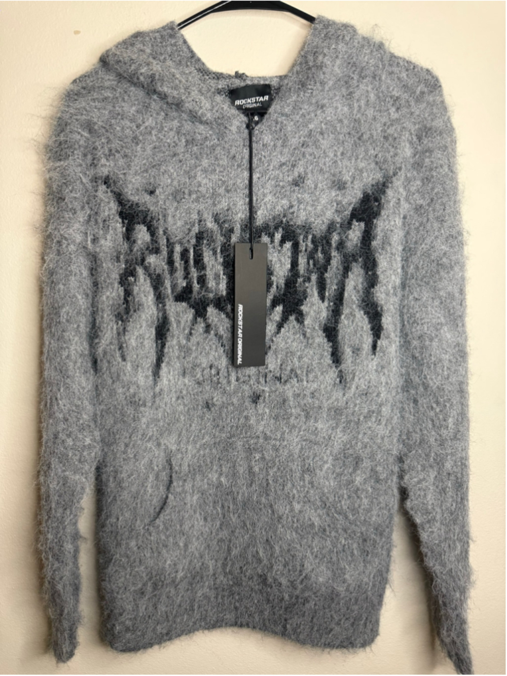 Women’s Rockstar Original Fuzzy Hoodie Grey Black Size 16